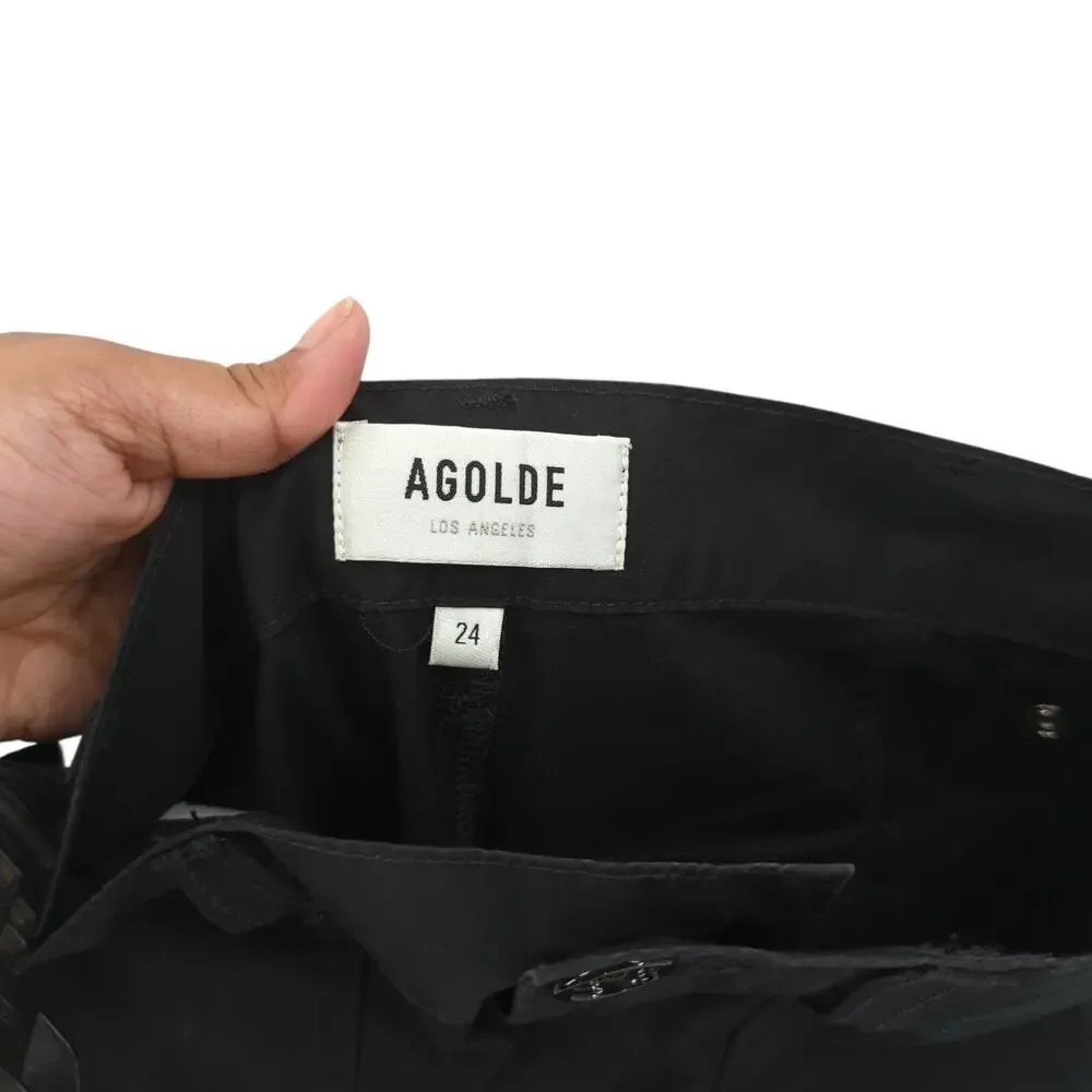 Agolde Women 24 Daria Utility Pants Black Lightweight Straight Leg Cropped Cargo